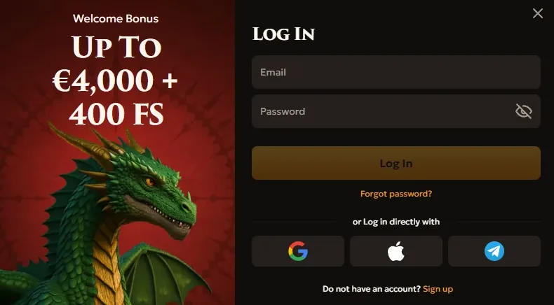 Inlogscherm Dragobet Casino op desktop en mobiel