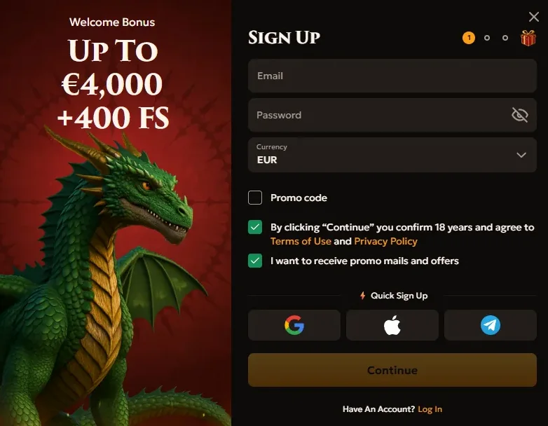 Registreren bij Dragobet Casino